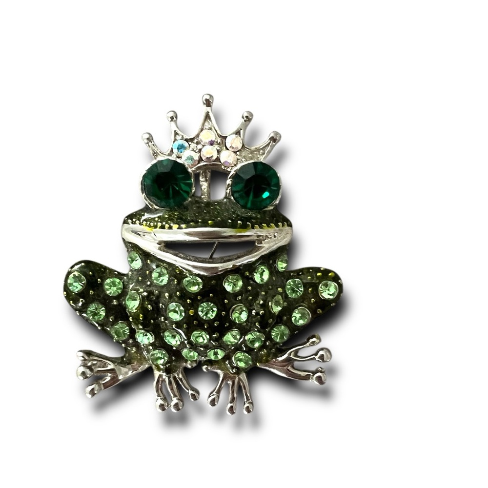 Crystal Rhinestone Frog Prince Brooch - Picture 2 of 3